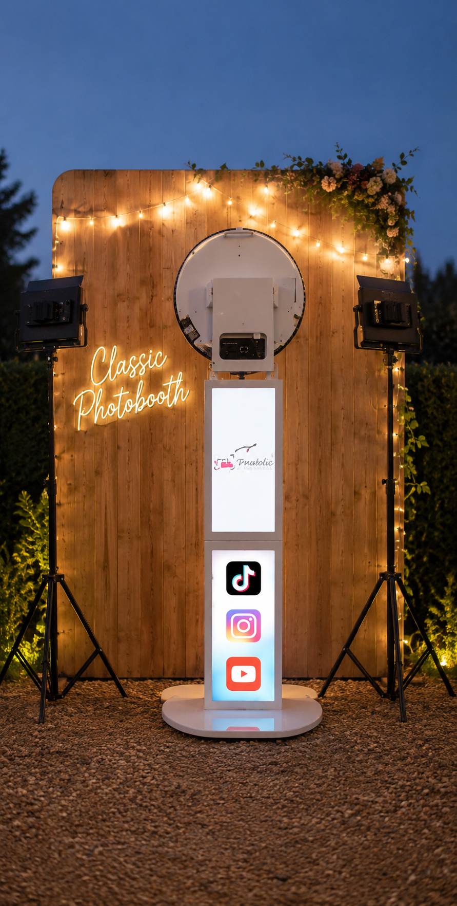 Luxury glamour photobooth setup with soft lighting